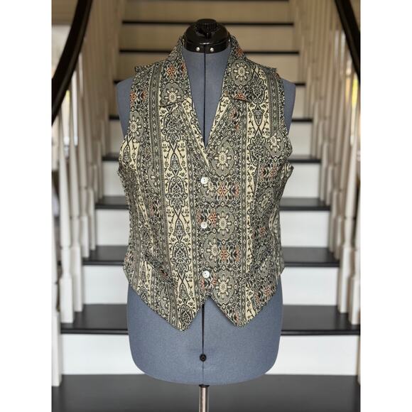 Vintage 90s Brocade Tapestry Vest SteamPunk VictorianGoth ShabbyChic Lagenlook - Picture 2 of 10